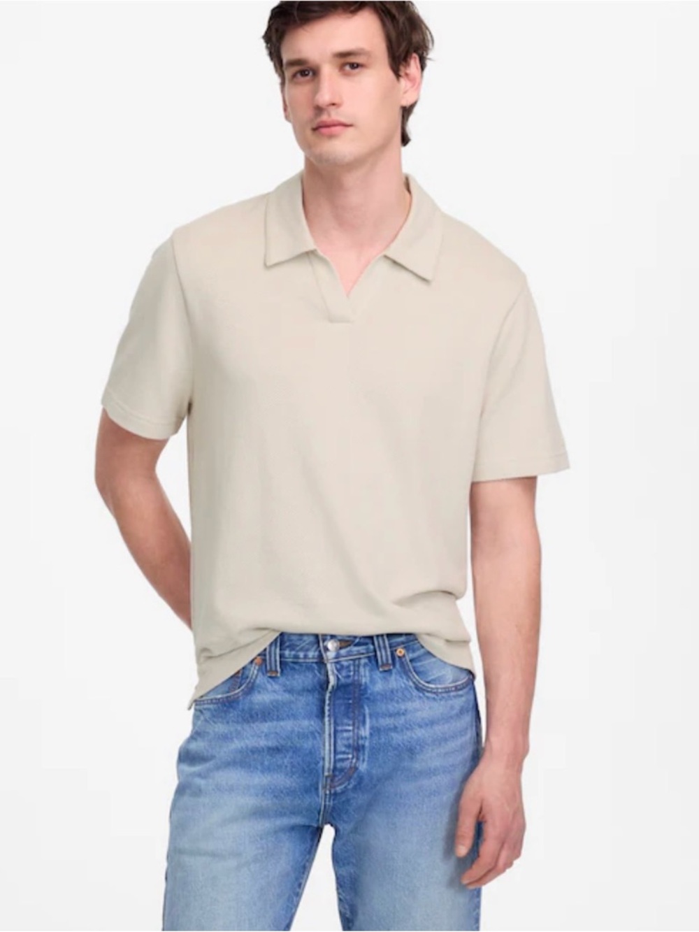Madewell Men's Short Sleeve Knit Polo in Light Cream
